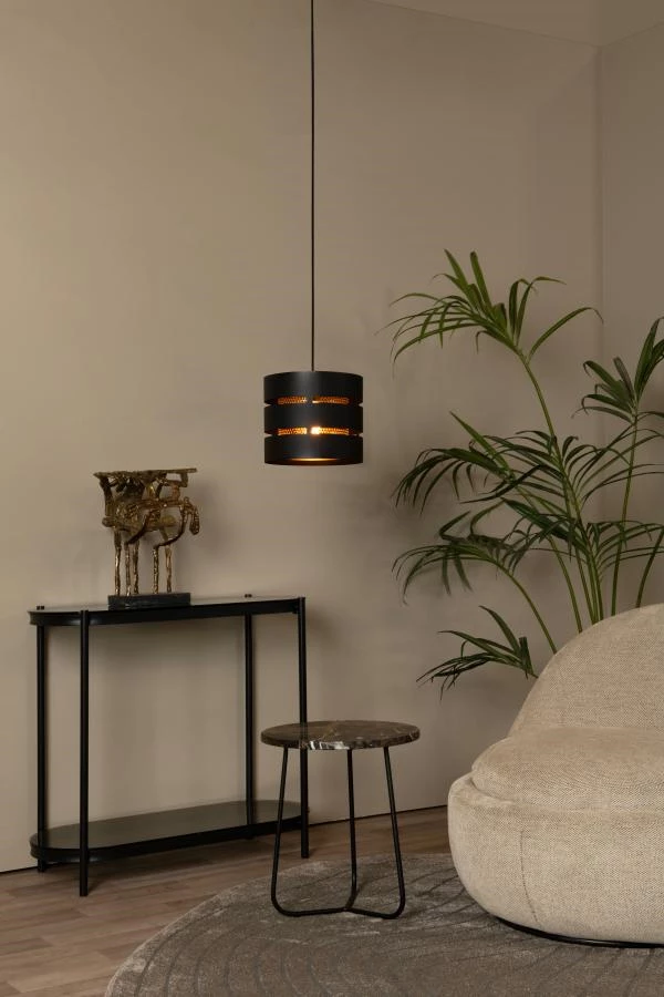 Lucide ROSAS - Pendant light - Ø 26 cm - 1xE27 - Black - atmosphere 1